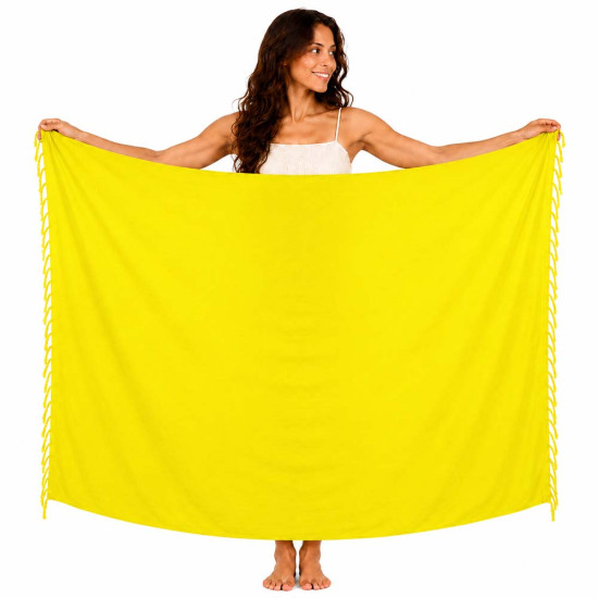Kirkkaan keltainen sarong aurinkoon, kylpyyn, mitat 180x115 cm, joka on viileä rantavaate, joka on nopeasti kuivuva