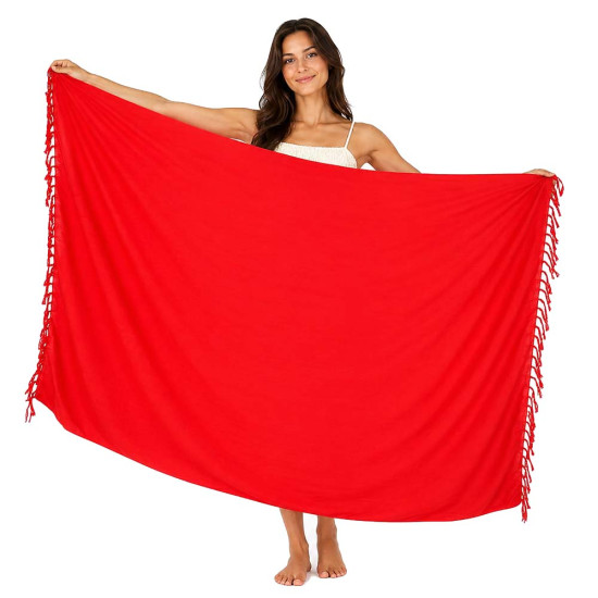 Punainen sarong aurinkoon, uimiseen ja kevyeksi rantavaatteeksi koossa 180x115 cm