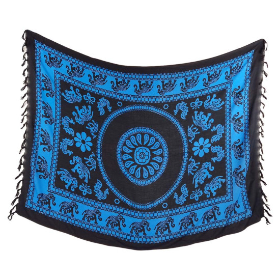 Sininen sarong elefanttikuviolla - boheemi rantahuivi