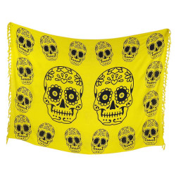 Keltainen Calavera-sarongi mustilla kuvioilla