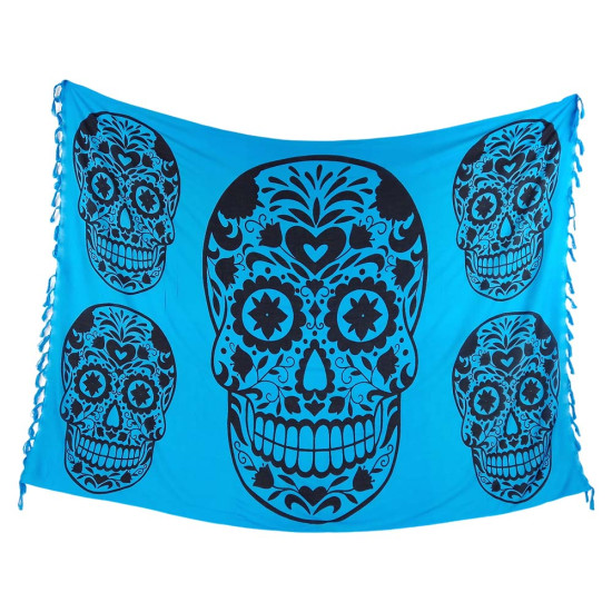 Sininen Calavera-sarongi suurilla mustilla kuvioilla