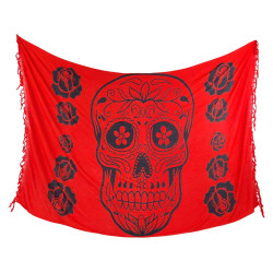 Punainen Calavera-sarongi ruusuilla