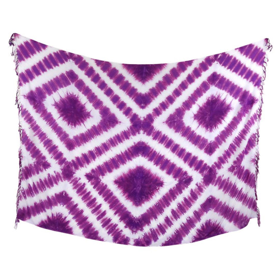 Värikäs Tie dye sarong, jossa on violetti ja valkoinen ruutu