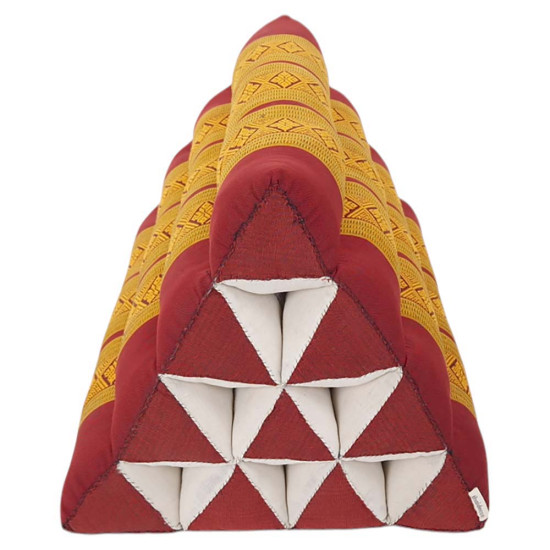 Thaimaalainen pyramidityyny ilman pohjaa punaisen ja kultaisen värinen